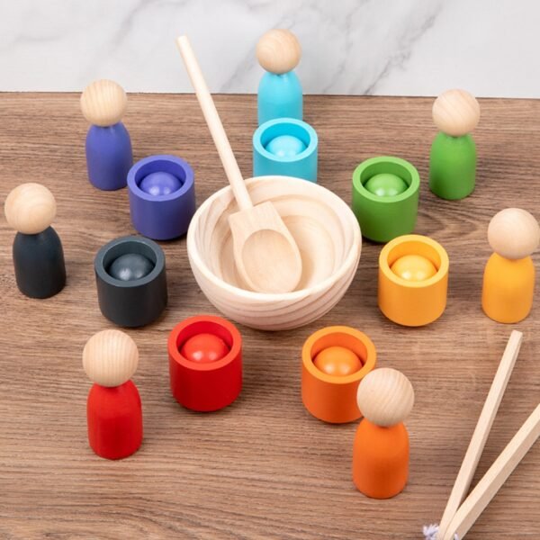 Balls Cups Peg Dolls Wooden Rainbow Toys - Image 4