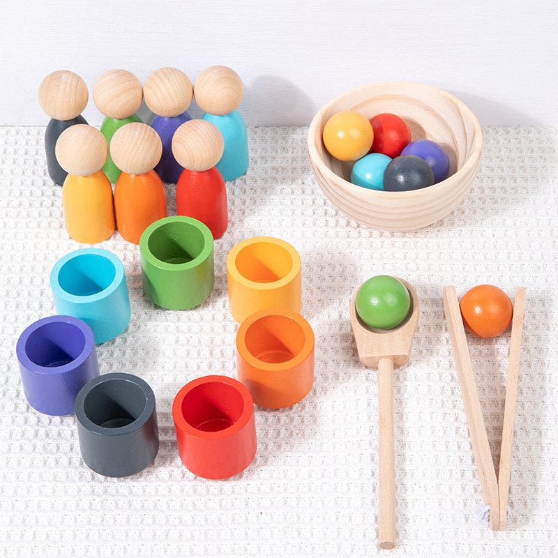Balls Cups Peg Dolls Wooden Rainbow Toys