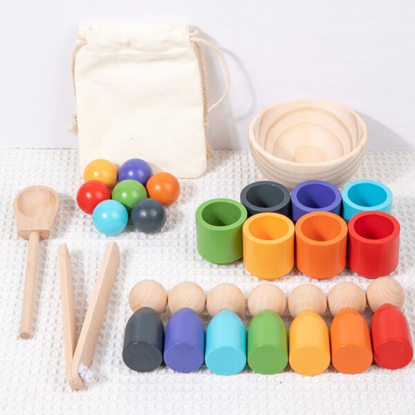 Balls Cups Peg Dolls Wooden Rainbow Toys - Image 3