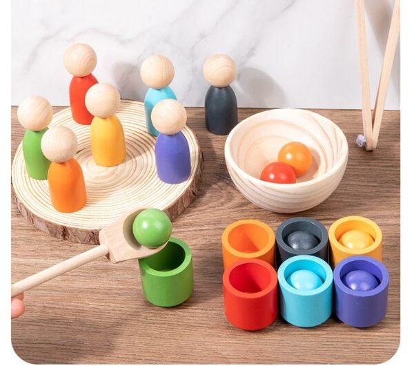 Balls Cups Peg Dolls Wooden Rainbow Toys - Image 2