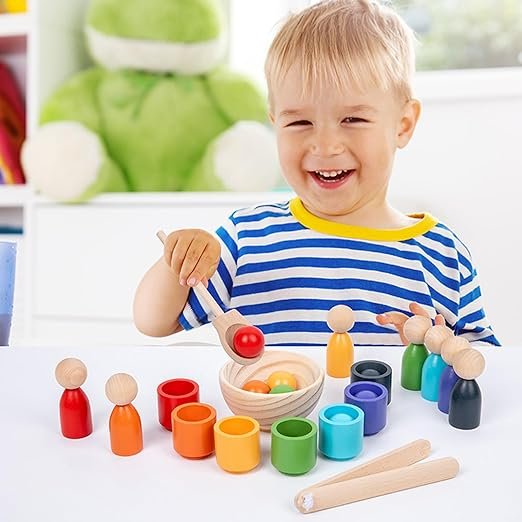 Balls Cups Peg Dolls Wooden Rainbow Toys